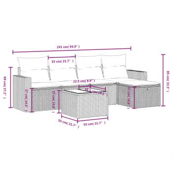 6-tlg. Garten-Sofagarnitur mit Kissen Schwarz Poly Rattan