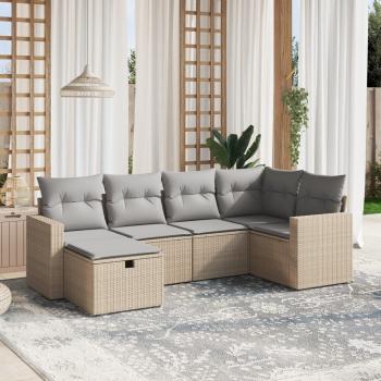 ARDEBO.de - 6-tlg. Garten-Sofagarnitur mit Kissen Beige Poly Rattan