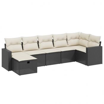 7-tlg. Garten-Sofagarnitur mit Kissen Schwarz Poly Rattan