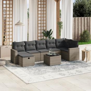 ARDEBO.de - 8-tlg. Garten-Sofagarnitur mit Kissen Grau Poly Rattan