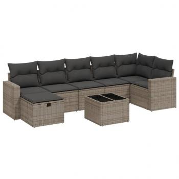 8-tlg. Garten-Sofagarnitur mit Kissen Grau Poly Rattan