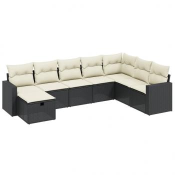 8-tlg. Garten-Sofagarnitur mit Kissen Schwarz Poly Rattan