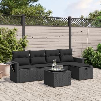 ARDEBO.de - 6-tlg. Garten-Sofagarnitur mit Kissen Schwarz Poly Rattan