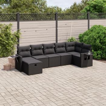 ARDEBO.de - 7-tlg. Garten-Sofagarnitur mit Kissen Schwarz Poly Rattan