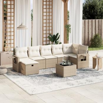 ARDEBO.de - 8-tlg. Garten-Sofagarnitur mit Kissen Beige Poly Rattan