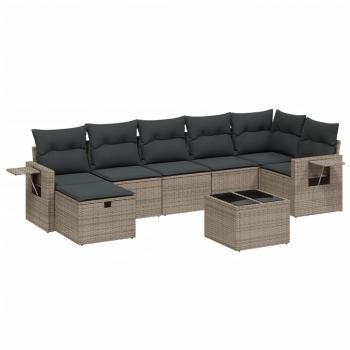 ARDEBO.de - 8-tlg. Garten-Sofagarnitur mit Kissen Grau Poly Rattan