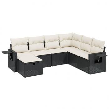 7-tlg. Garten-Sofagarnitur mit Kissen Schwarz Poly Rattan