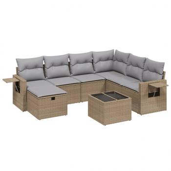 8-tlg. Garten-Sofagarnitur mit Kissen Beige Poly Rattan