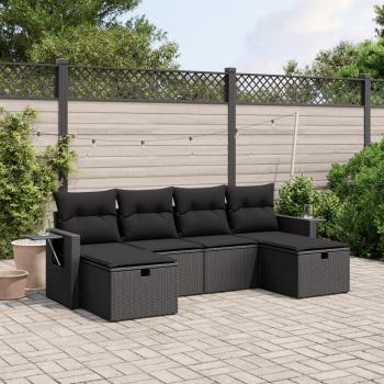 ARDEBO.de - 6-tlg. Garten-Sofagarnitur mit Kissen Schwarz Poly Rattan