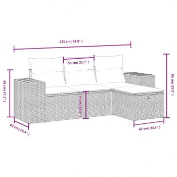 4-tlg. Garten-Sofagarnitur mit Kissen Schwarz Poly Rattan