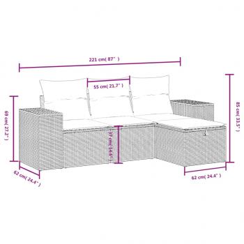 4-tlg. Garten-Sofagarnitur mit Kissen Schwarz Poly Rattan