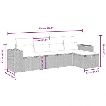 5-tlg. Garten-Sofagarnitur mit Kissen Schwarz Poly Rattan