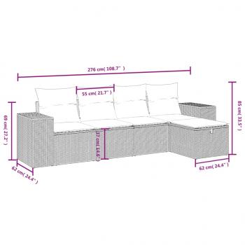 5-tlg. Garten-Sofagarnitur mit Kissen Schwarz Poly Rattan