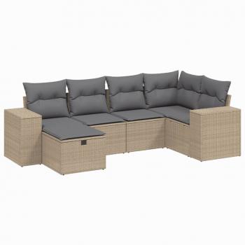 6-tlg. Garten-Sofagarnitur mit Kissen Beige Poly Rattan