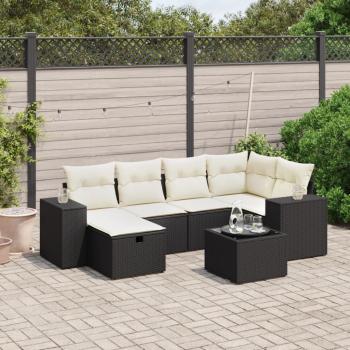 ARDEBO.de - 7-tlg. Garten-Sofagarnitur mit Kissen Schwarz Poly Rattan