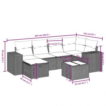 7-tlg. Garten-Sofagarnitur mit Kissen Schwarz Poly Rattan