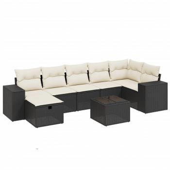 8-tlg. Garten-Sofagarnitur mit Kissen Schwarz Poly Rattan