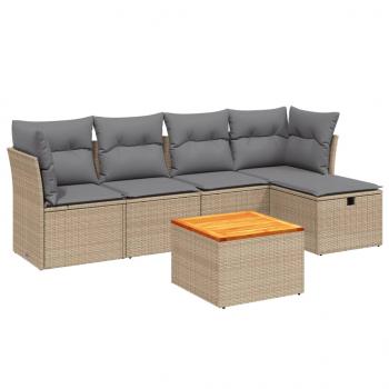 6-tlg. Garten-Sofagarnitur mit Kissen Beige Poly Rattan