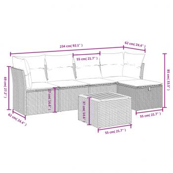 6-tlg. Garten-Sofagarnitur mit Kissen Beige Poly Rattan