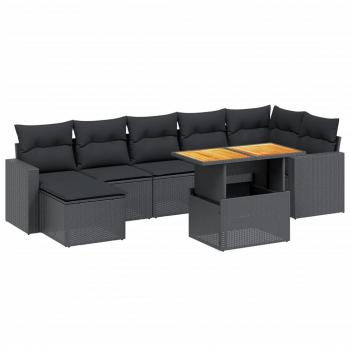 8-tlg. Garten-Sofagarnitur mit Kissen Schwarz Poly Rattan