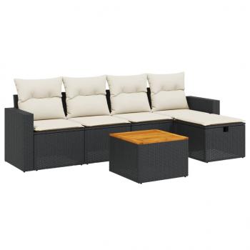 6-tlg. Garten-Sofagarnitur mit Kissen Schwarz Poly Rattan