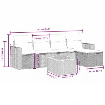 6-tlg. Garten-Sofagarnitur mit Kissen Schwarz Poly Rattan