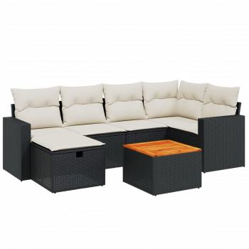 ARDEBO.de - 7-tlg. Garten-Sofagarnitur mit Kissen Schwarz Poly Rattan