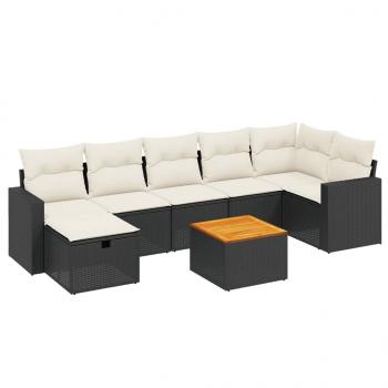 8-tlg. Garten-Sofagarnitur mit Kissen Schwarz Poly Rattan