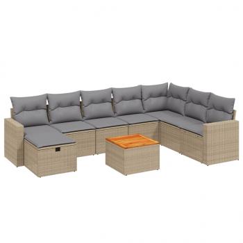 9-tlg. Garten-Sofagarnitur mit Kissen Beige Poly Rattan