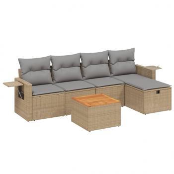 6-tlg. Garten-Sofagarnitur mit Kissen Beige Poly Rattan