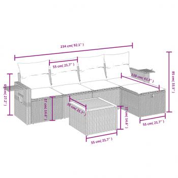 6-tlg. Garten-Sofagarnitur mit Kissen Beige Poly Rattan