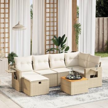 ARDEBO.de - 7-tlg. Garten-Sofagarnitur mit Kissen Beige Poly Rattan