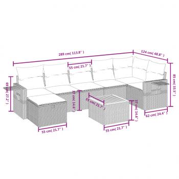 8-tlg. Garten-Sofagarnitur mit Kissen Grau Poly Rattan