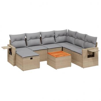 8-tlg. Garten-Sofagarnitur mit Kissen Beige Poly Rattan