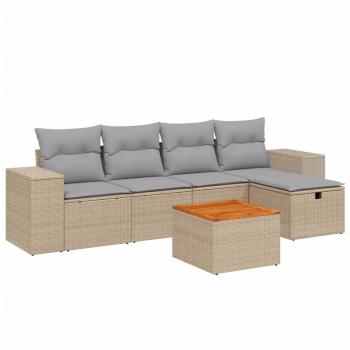 6-tlg. Garten-Sofagarnitur mit Kissen Beige Poly Rattan