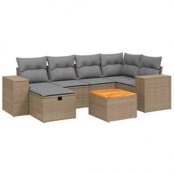 7-tlg. Garten-Sofagarnitur mit Kissen Beige Poly Rattan