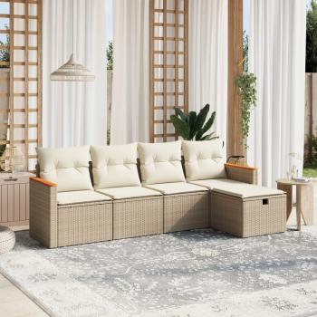 ARDEBO.de - 5-tlg. Garten-Sofagarnitur mit Kissen Beige Poly Rattan