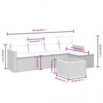 6-tlg. Garten-Sofagarnitur mit Kissen Schwarz Poly Rattan