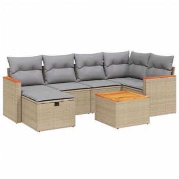 7-tlg. Garten-Sofagarnitur mit Kissen Beige Poly Rattan