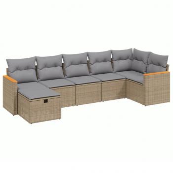 7-tlg. Garten-Sofagarnitur mit Kissen Beige Poly Rattan