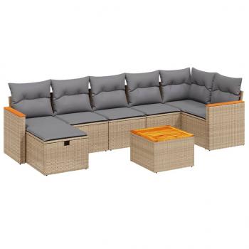 8-tlg. Garten-Sofagarnitur mit Kissen Beige Poly Rattan