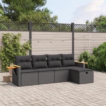 ARDEBO.de - 5-tlg. Garten-Sofagarnitur mit Kissen Schwarz Poly Rattan