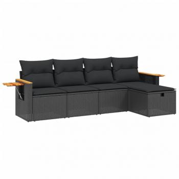 5-tlg. Garten-Sofagarnitur mit Kissen Schwarz Poly Rattan