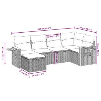 7-tlg. Garten-Sofagarnitur mit Kissen Schwarz Poly Rattan