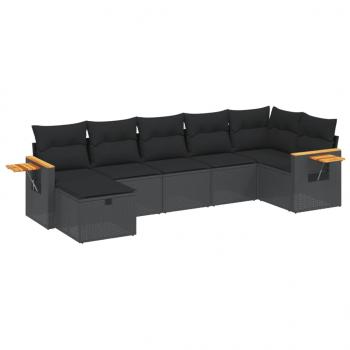 7-tlg. Garten-Sofagarnitur mit Kissen Schwarz Poly Rattan