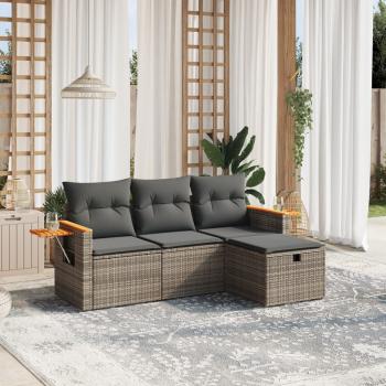 ARDEBO.de - 4-tlg. Garten-Sofagarnitur mit Kissen Grau Poly Rattan