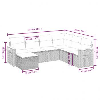 7-tlg. Garten-Sofagarnitur mit Kissen Schwarz Poly Rattan