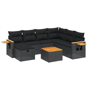 8-tlg. Garten-Sofagarnitur mit Kissen Schwarz Poly Rattan