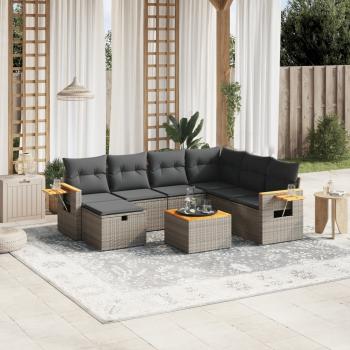 ARDEBO.de - 8-tlg. Garten-Sofagarnitur mit Kissen Grau Poly Rattan