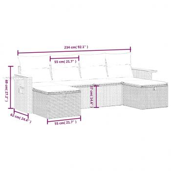 6-tlg. Garten-Sofagarnitur mit Kissen Schwarz Poly Rattan